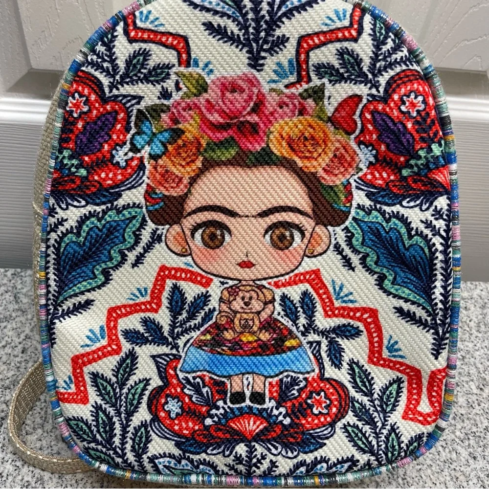 Frida Kahlo Mini Backpack Floral And Folk Art Pattern Vibrant Colors Adjustable
